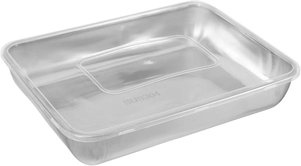 Çok Amaçlı 304 Paslanmaz Çelik Fırın ve Saklama Kabı 25x20x5 cm