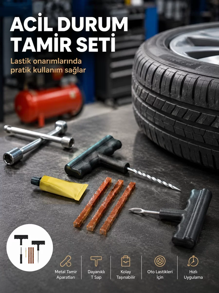 Çok Amaçlı 6 Parça Lastik Tamir Seti - Acil Durumlar İçin Hızlı ve Güvenli Çözüm