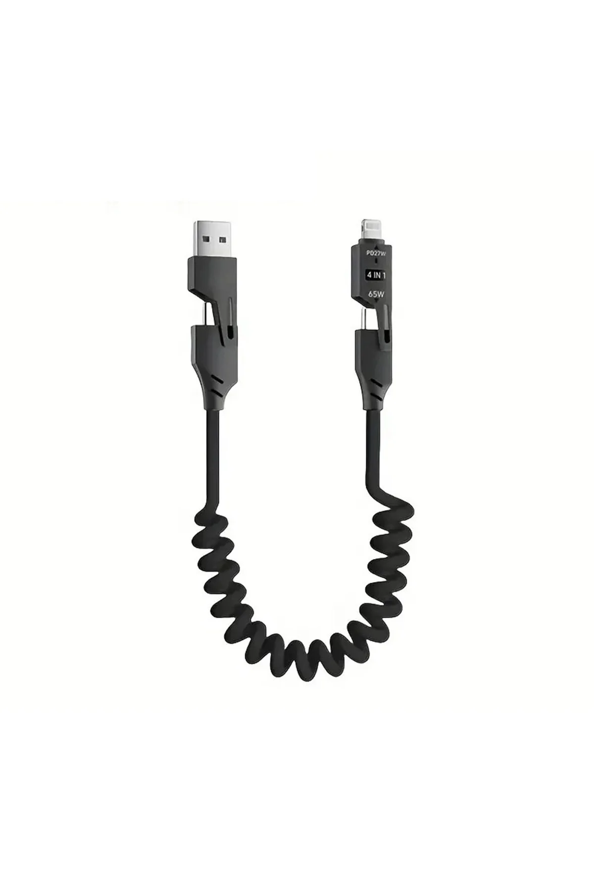Çok Amaçlı 65W Spiral Kablo | iPhone, Android ve Type-C Uyumlu | 