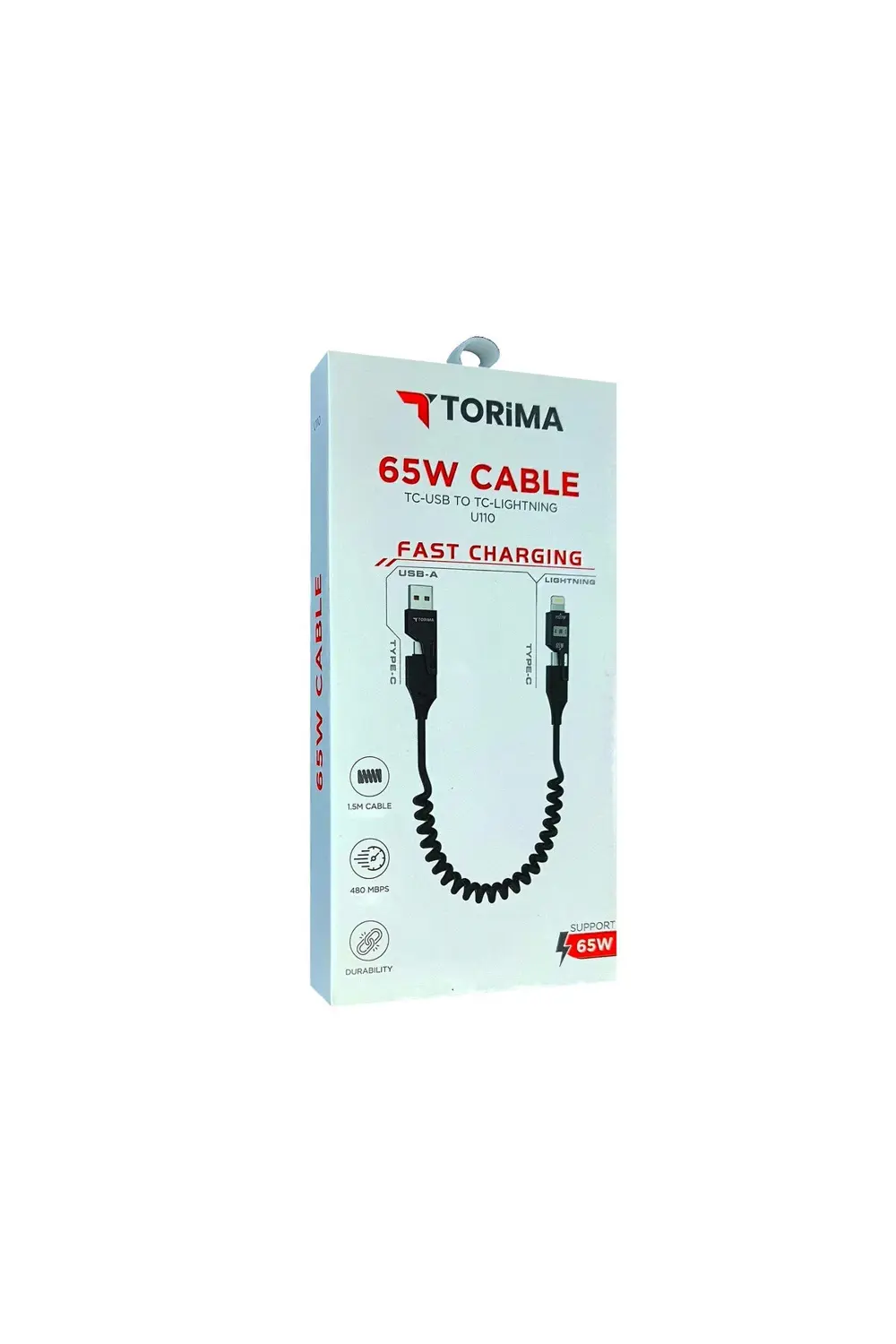 Çok Amaçlı 65W Spiral Kablo | iPhone, Android ve Type-C Uyumlu |