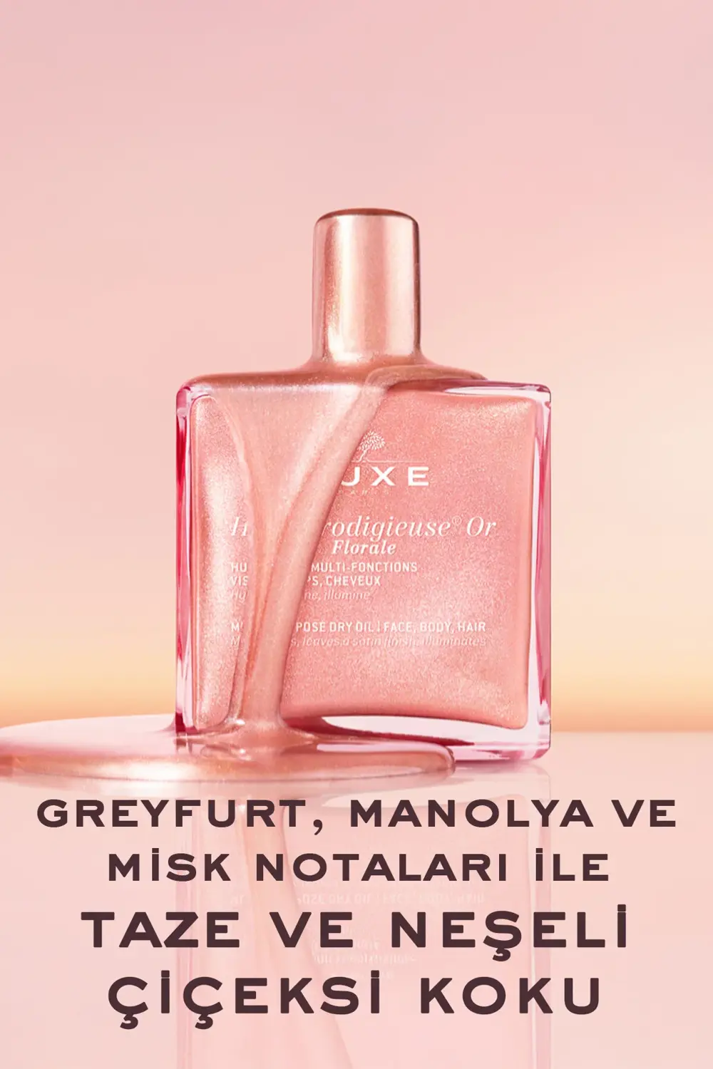 Çok Amaçlı Altın Parıltılı Çiçeksi Kuru Yağ (Yüz, Vücut, Saç) 50