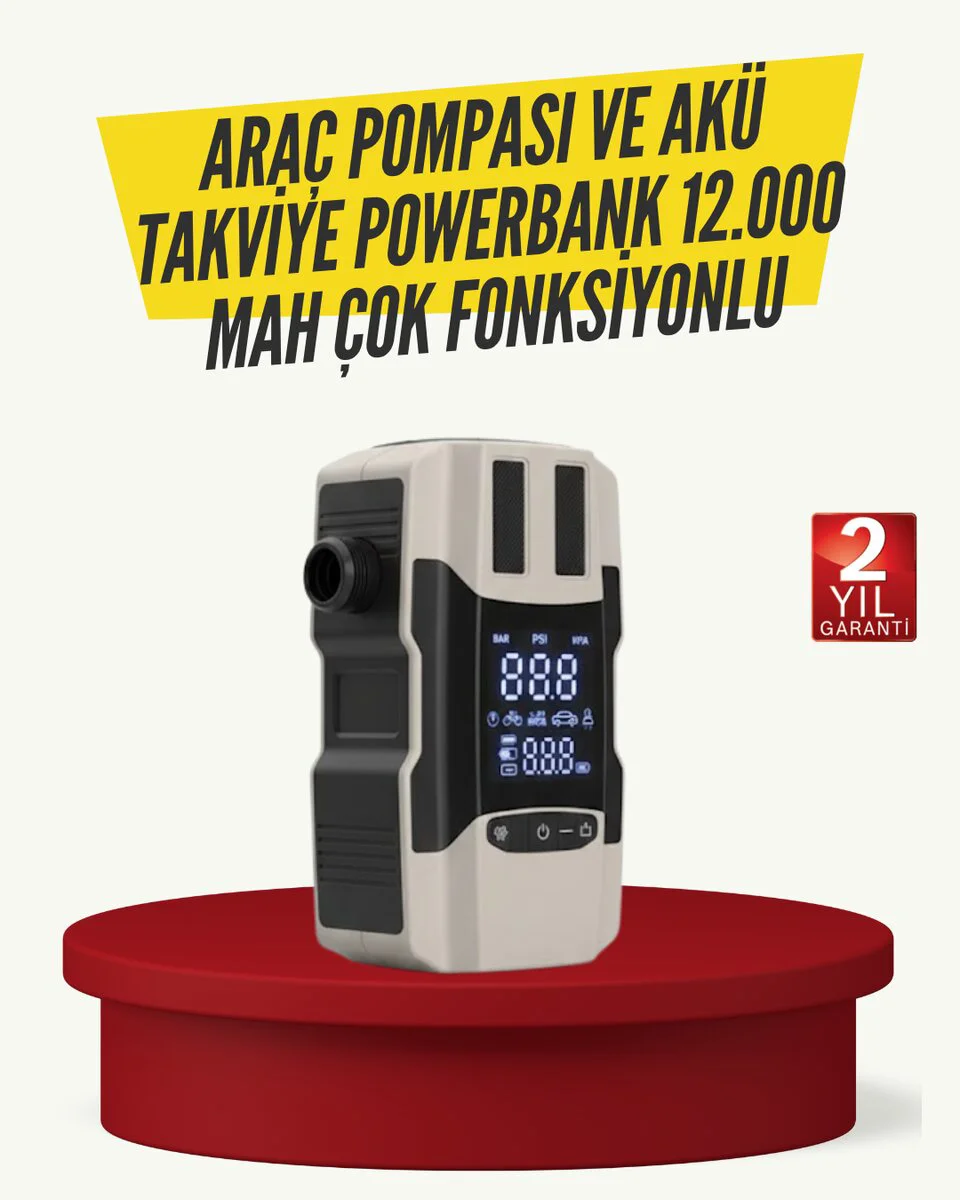 Çok Amaçlı Araç Lastik Şişirme Pompası ve Akü Takviye Powerbank - Acil Durum Çantası
