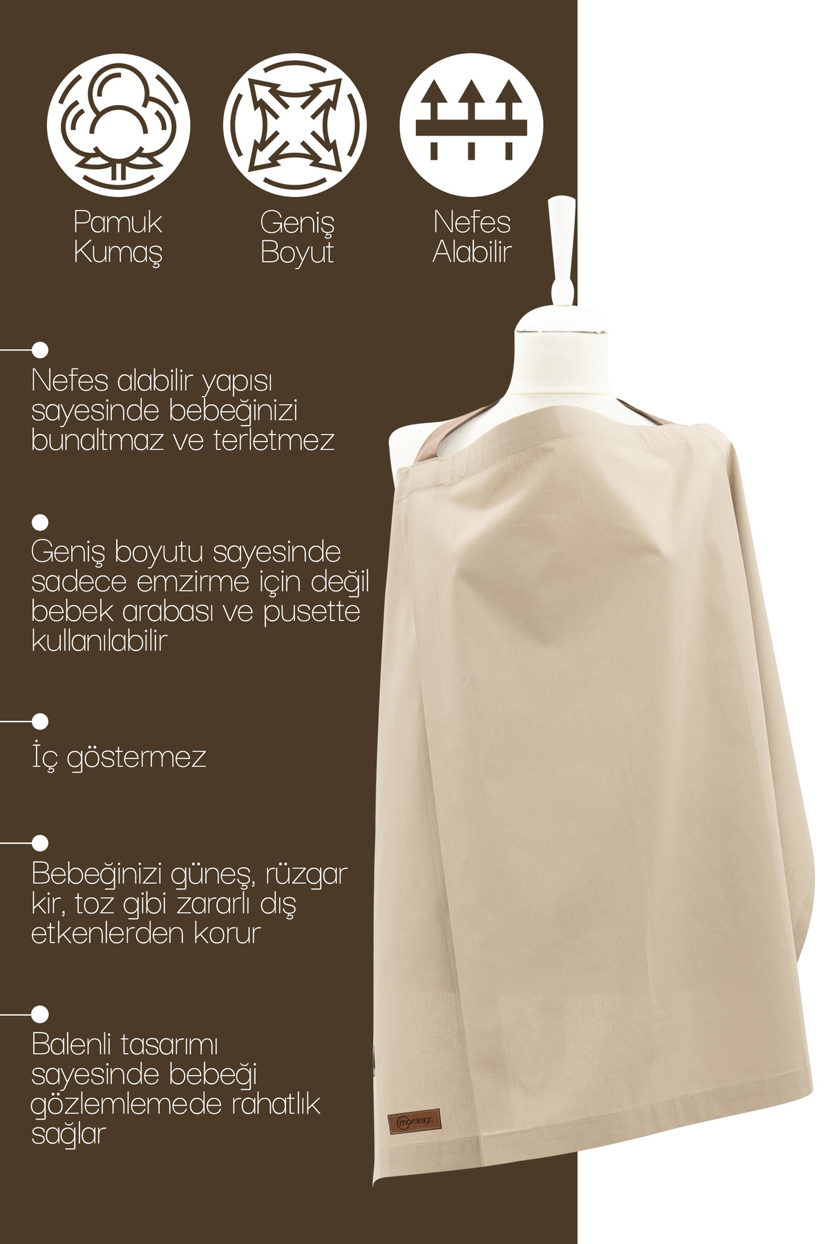 Mordesign Çok Amaçlı Bebek Emzirme Örtüsü/Önlüğü; Puset, Bebek Arabası Örtü