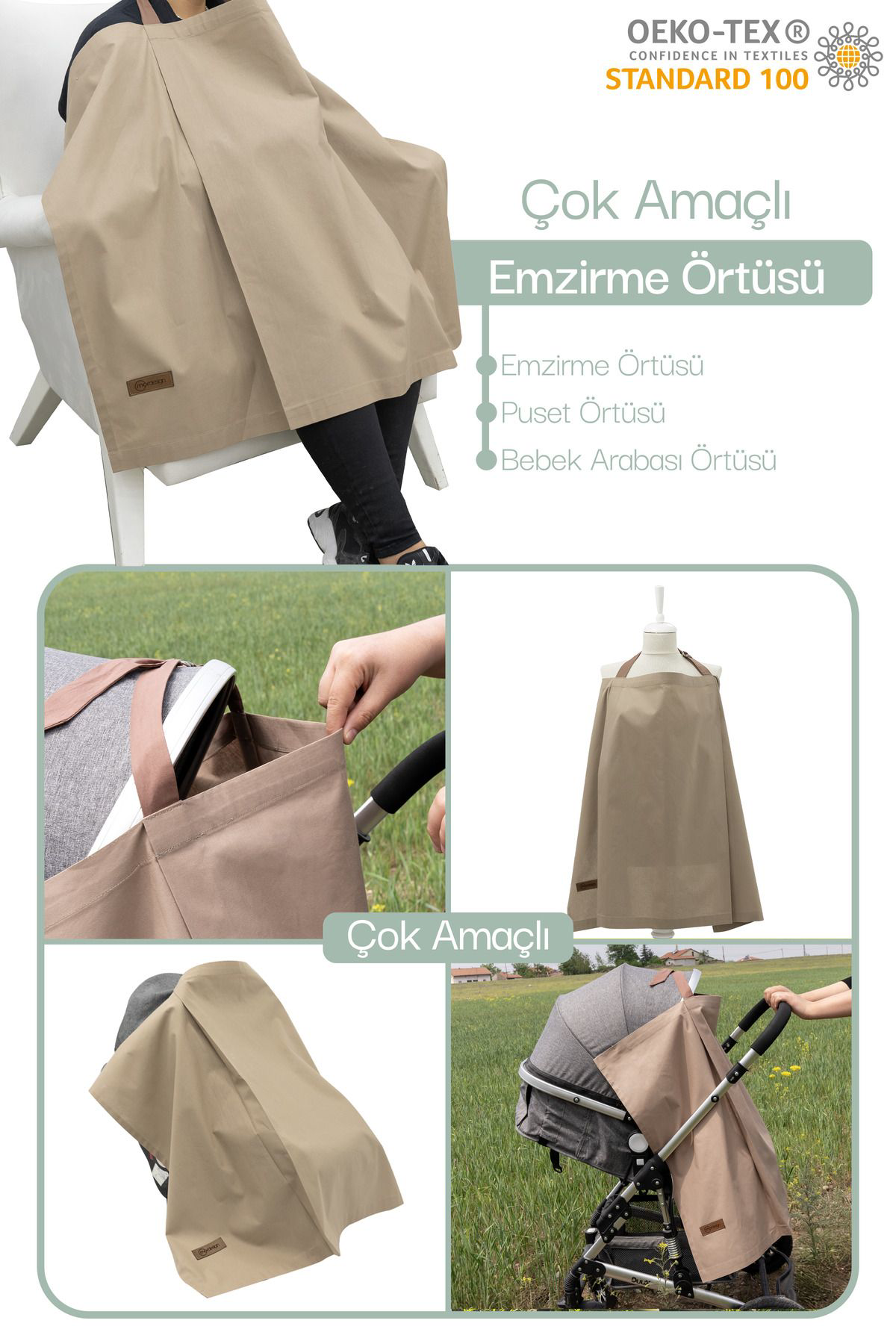 Mordesign Çok Amaçlı Bebek Emzirme Örtüsü/Önlüğü; Puset, Bebek Arabası Örtü