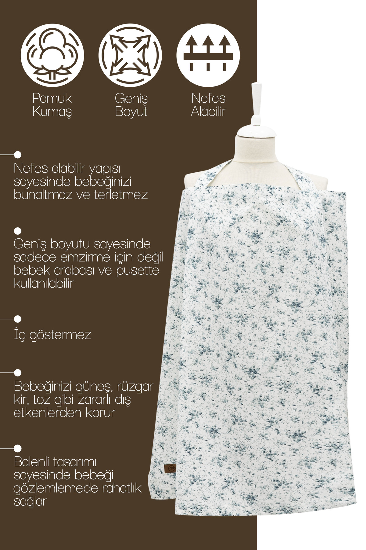 Mordesign Çok Amaçlı Bebek Emzirme Örtüsü/Önlüğü; Puset, Bebek Arabası Örtü