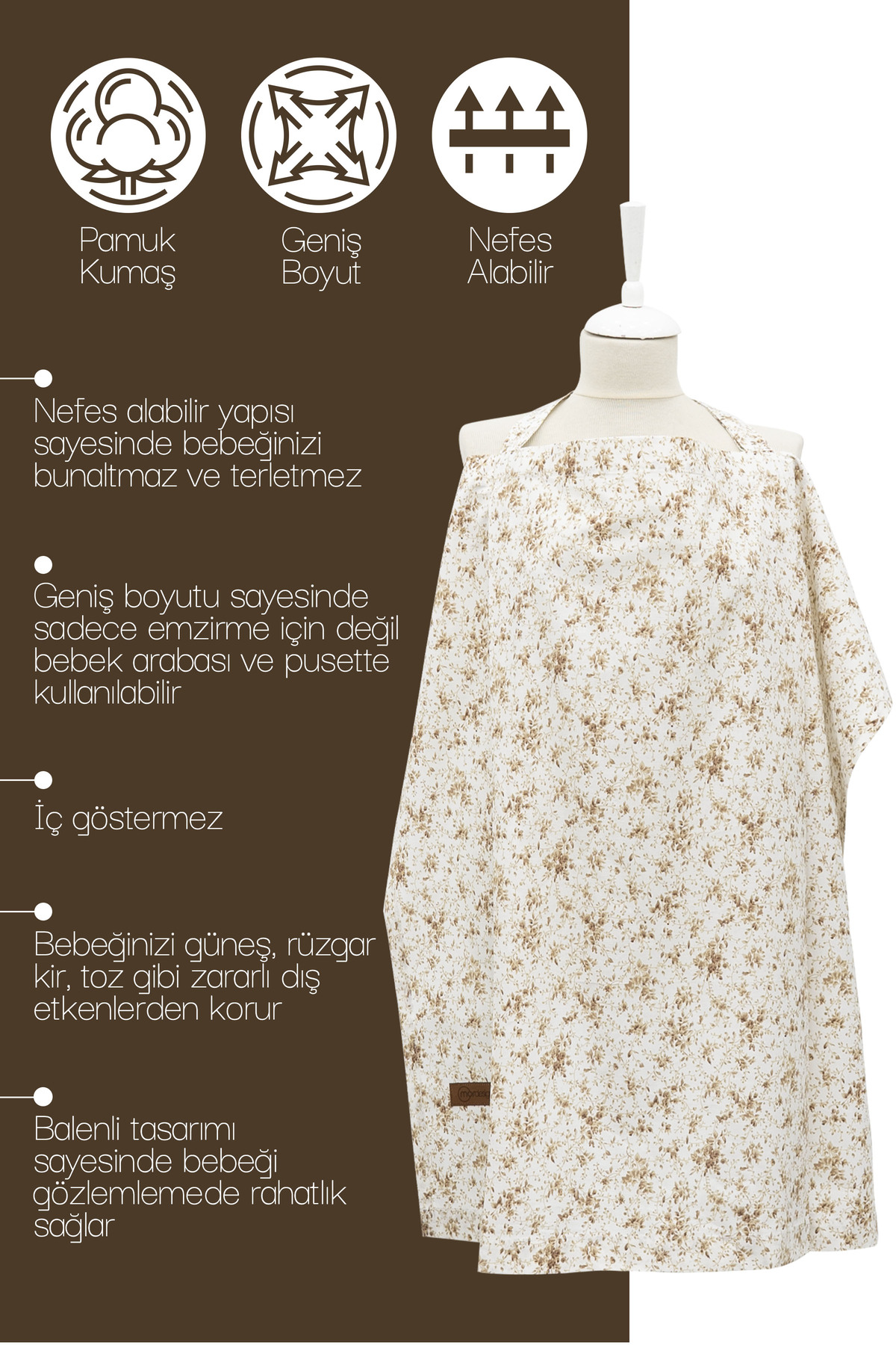 Mordesign Çok Amaçlı Bebek Emzirme Örtüsü/Önlüğü; Puset, Bebek Arabası Örtü