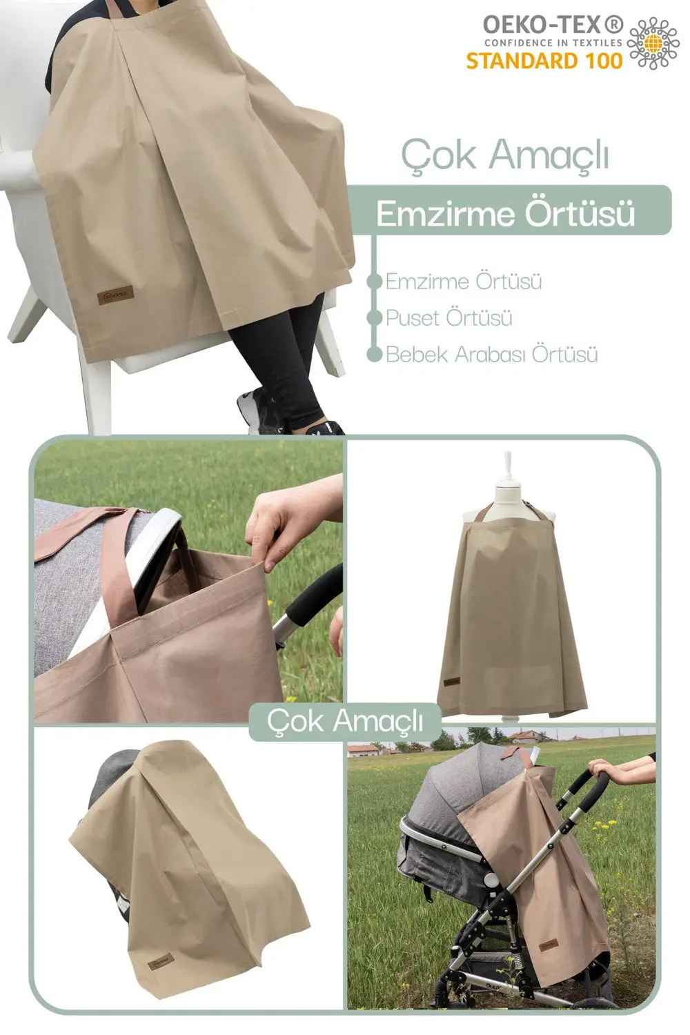 Mordesign Çok Amaçlı Bebek Emzirme Örtüsü/Önlüğü; Puset, Bebek Arabası Örtü