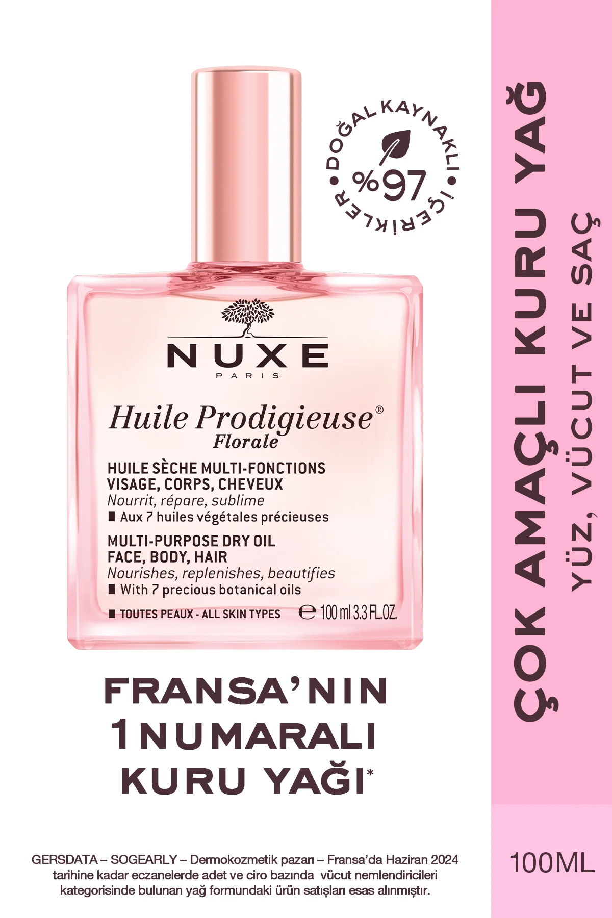 Çok Amaçlı Çiçek Kokulu Kuru Yağ (Yüz, Vücut, Saç) 100 ml