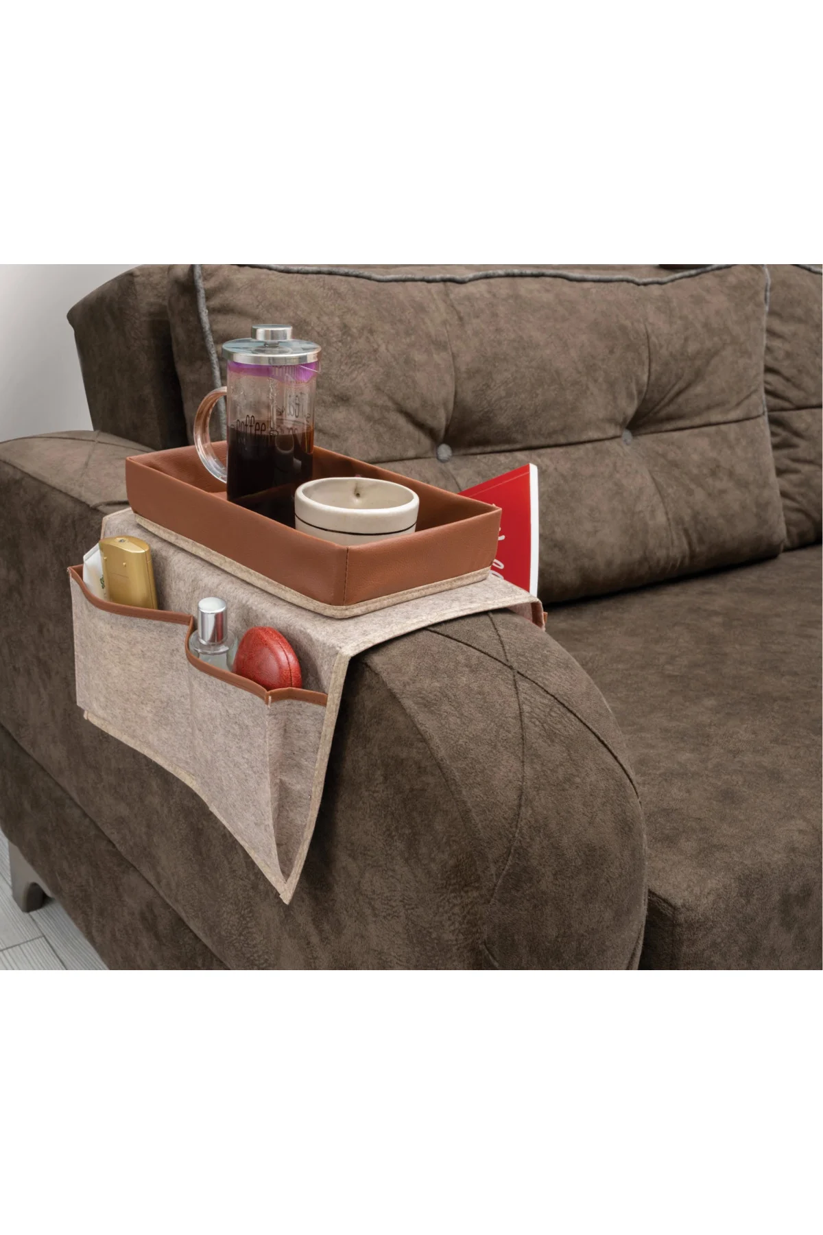 Çok Amaçlı Deri Şeritli Cepli Koltuk Kenarı Düzenleyici 03938 ( L