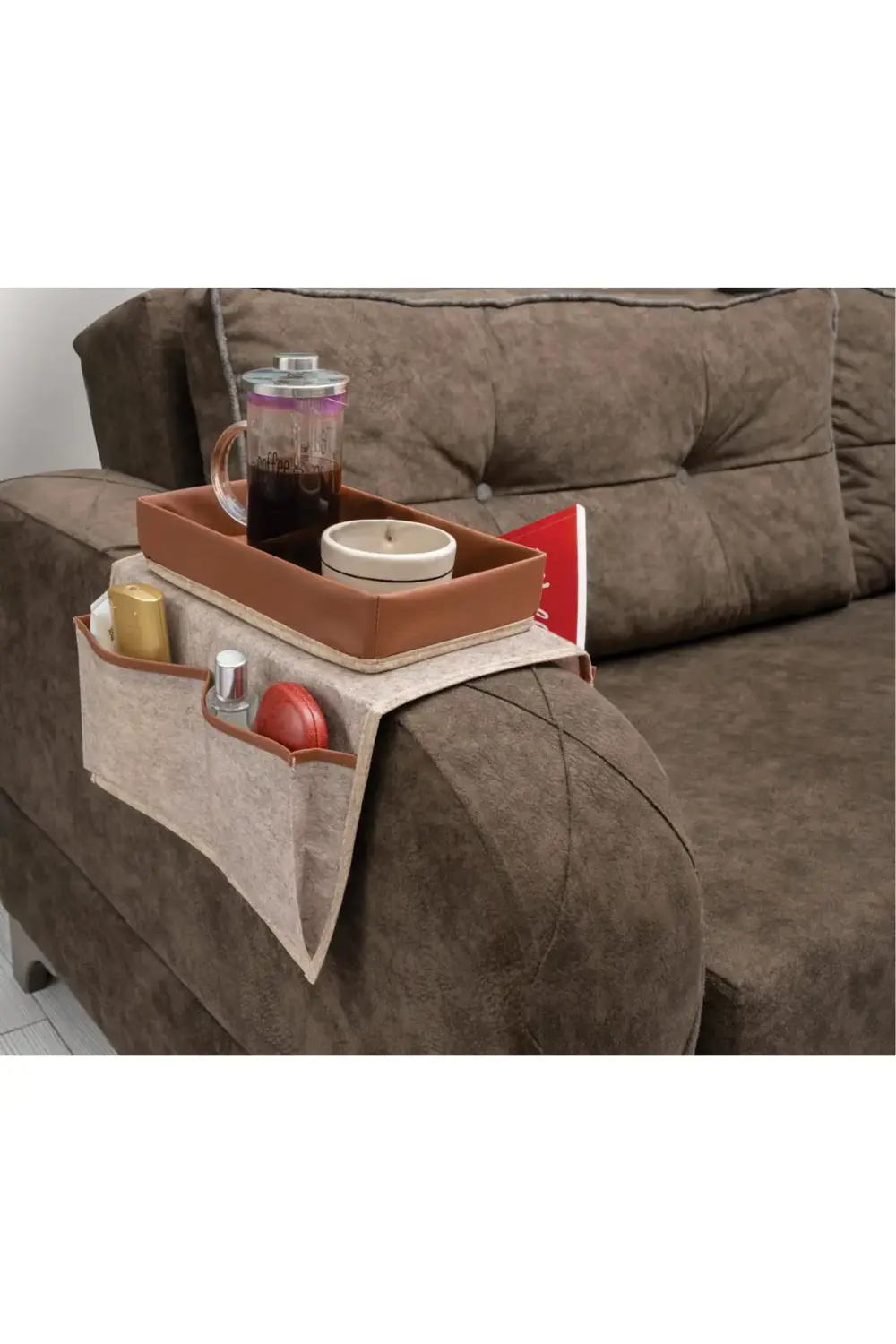 Çok Amaçlı Deri Şeritli Cepli Koltuk Kenarı Düzenleyici 03938