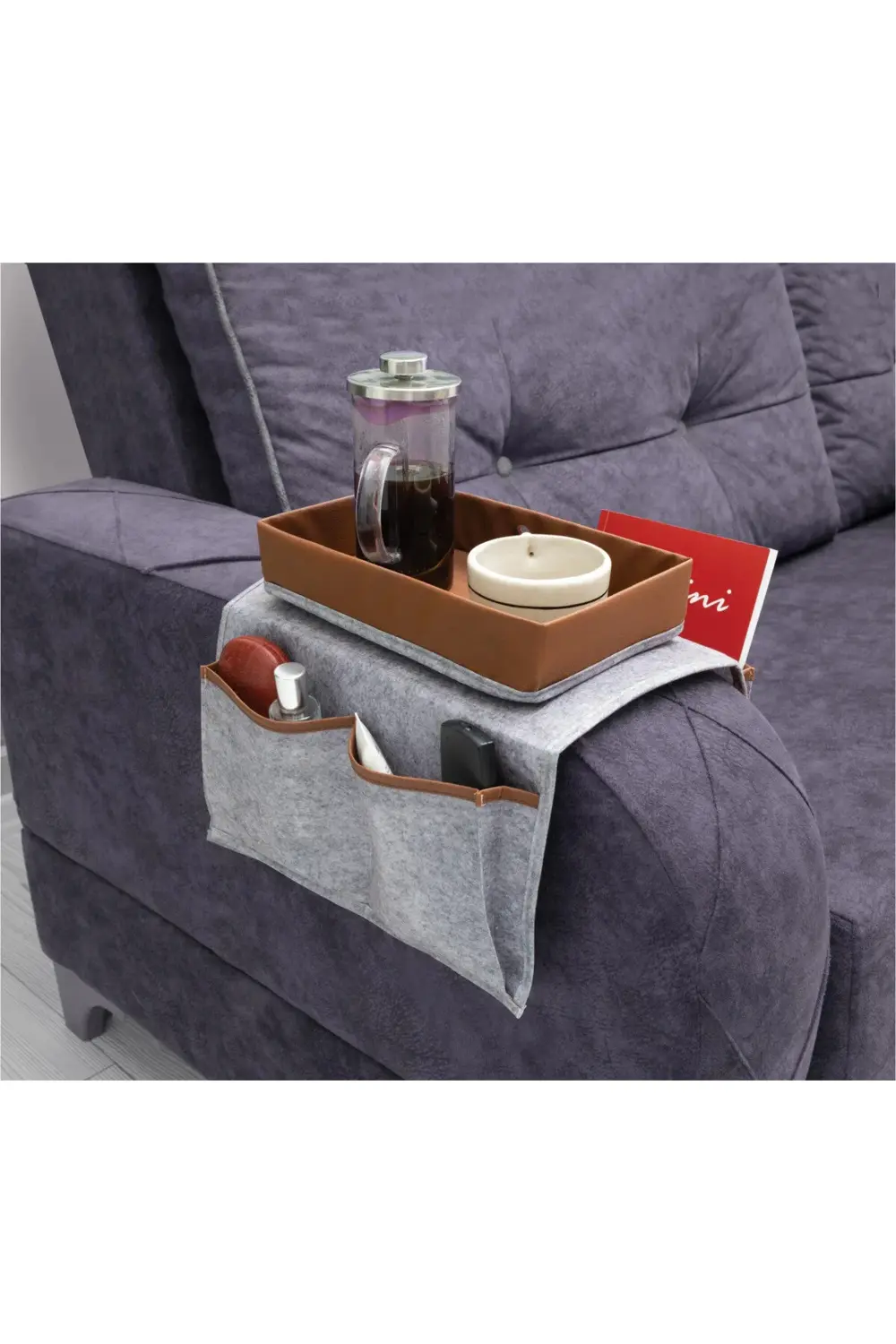 Çok Amaçlı Deri Şeritli Cepli Koltuk Kenarı Düzenleyici 03938