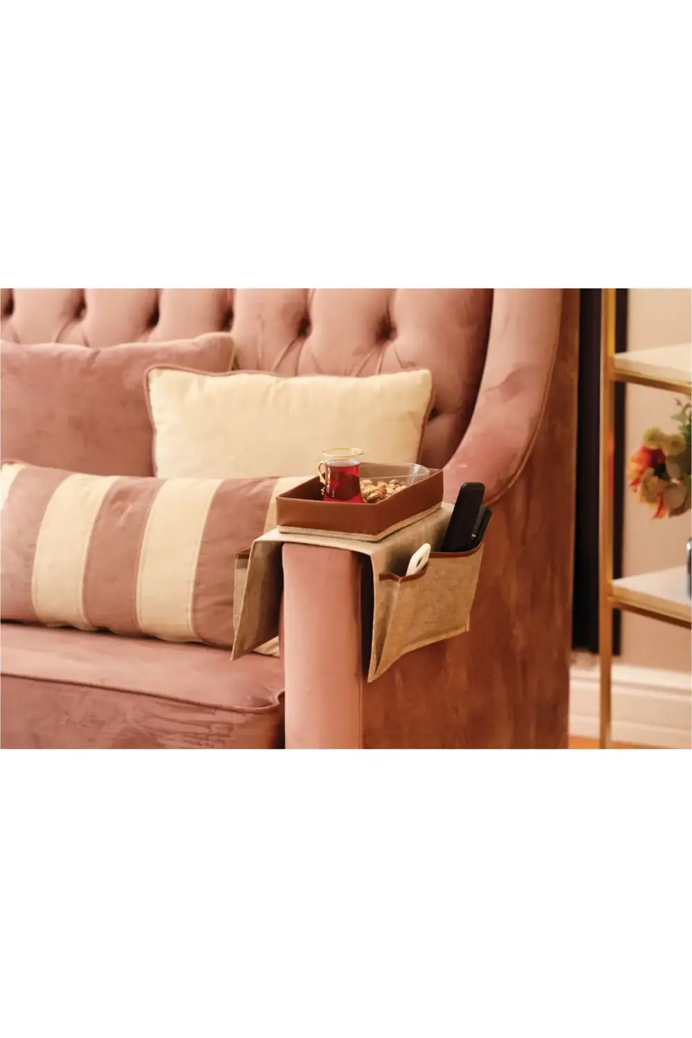 Çok Amaçlı Deri Şeritli Cepli Koltuk Kenarı Düzenleyici 03938