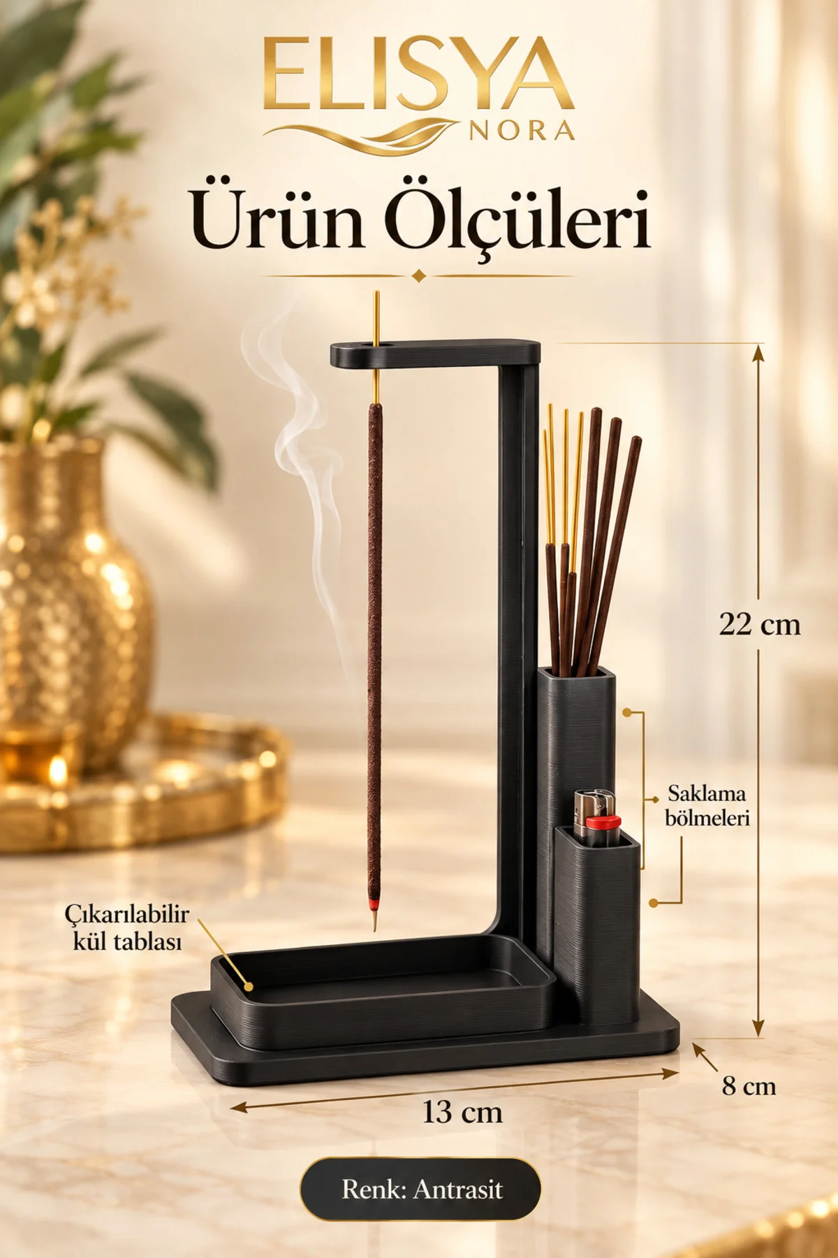 Çok Amaçlı Dikey Tütsülük Bölmeli Dekoratif Tütsü Standı Organizer - Görsel 3
