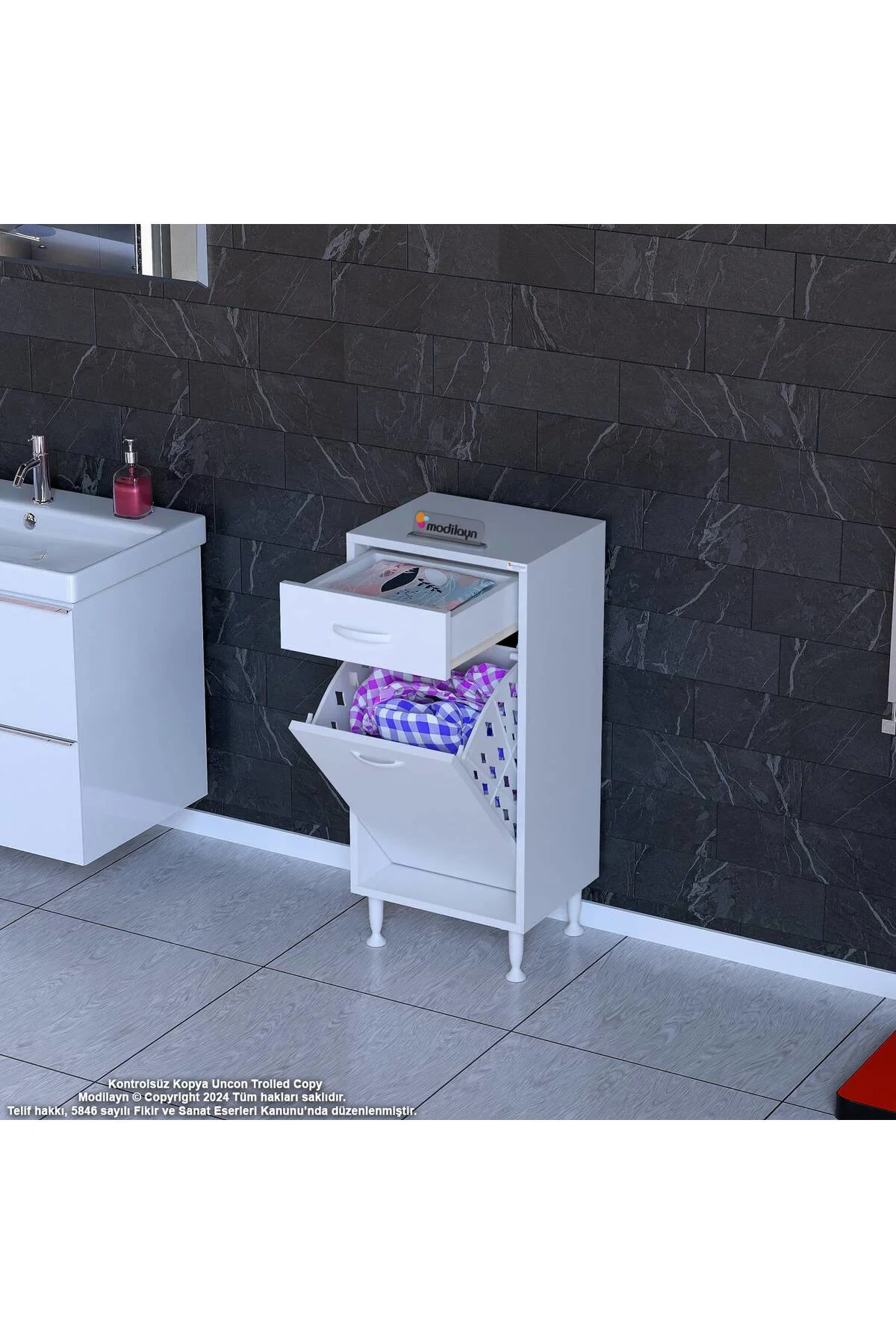 Çok Amaçlı Dolap 45 x 88 x 32 cm Sepetli Kirli Çamaşır Dolabı Raf