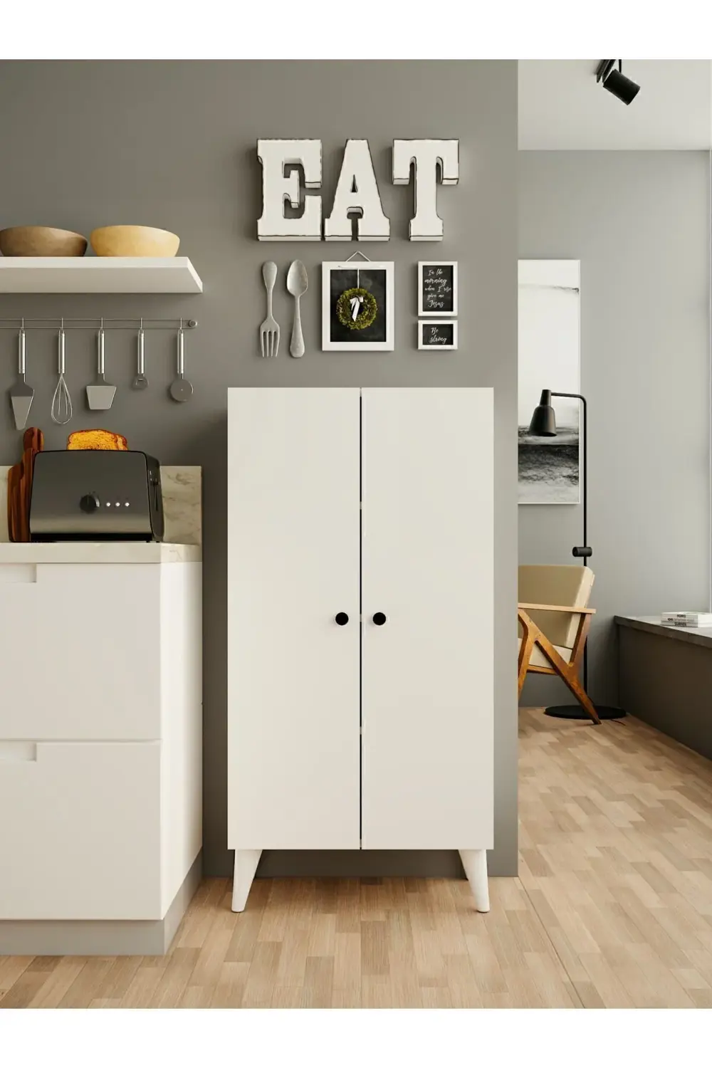 Diodor Çok Amaçlı Dolap Parlak Beyaz Mutfak Banyo Hol Raflı Kapaklı Dola