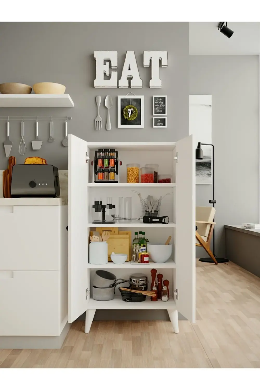 Diodor Çok Amaçlı Dolap Parlak Beyaz Mutfak Banyo Hol Raflı Kapaklı Dola