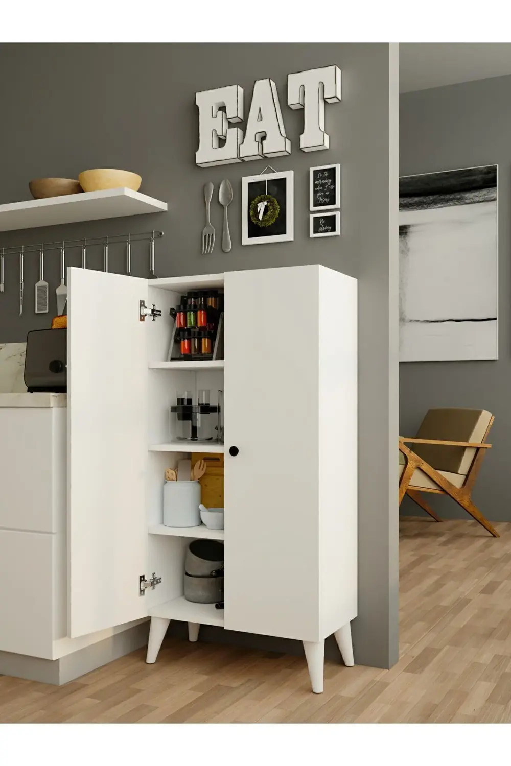 Diodor Çok Amaçlı Dolap Parlak Beyaz Mutfak Banyo Hol Raflı Kapaklı Dola