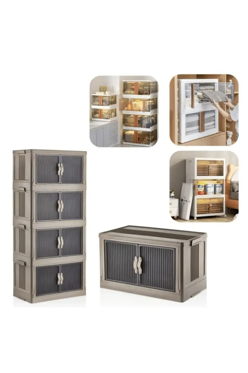 Çok Amaçlı Dolap Portatif Taşınabilir Katlanır Tekerlekli 4 Katlı