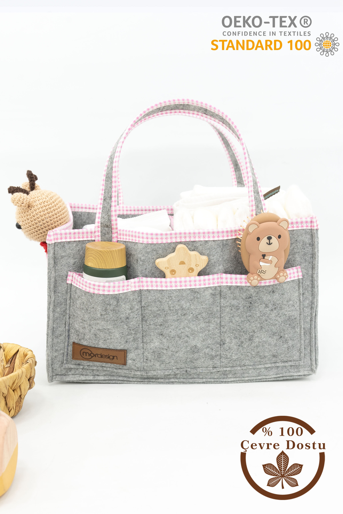 Çok Amaçlı Kalın Keçe Anne Bebek Bakım Çantası Pudra Biyeli, Dola