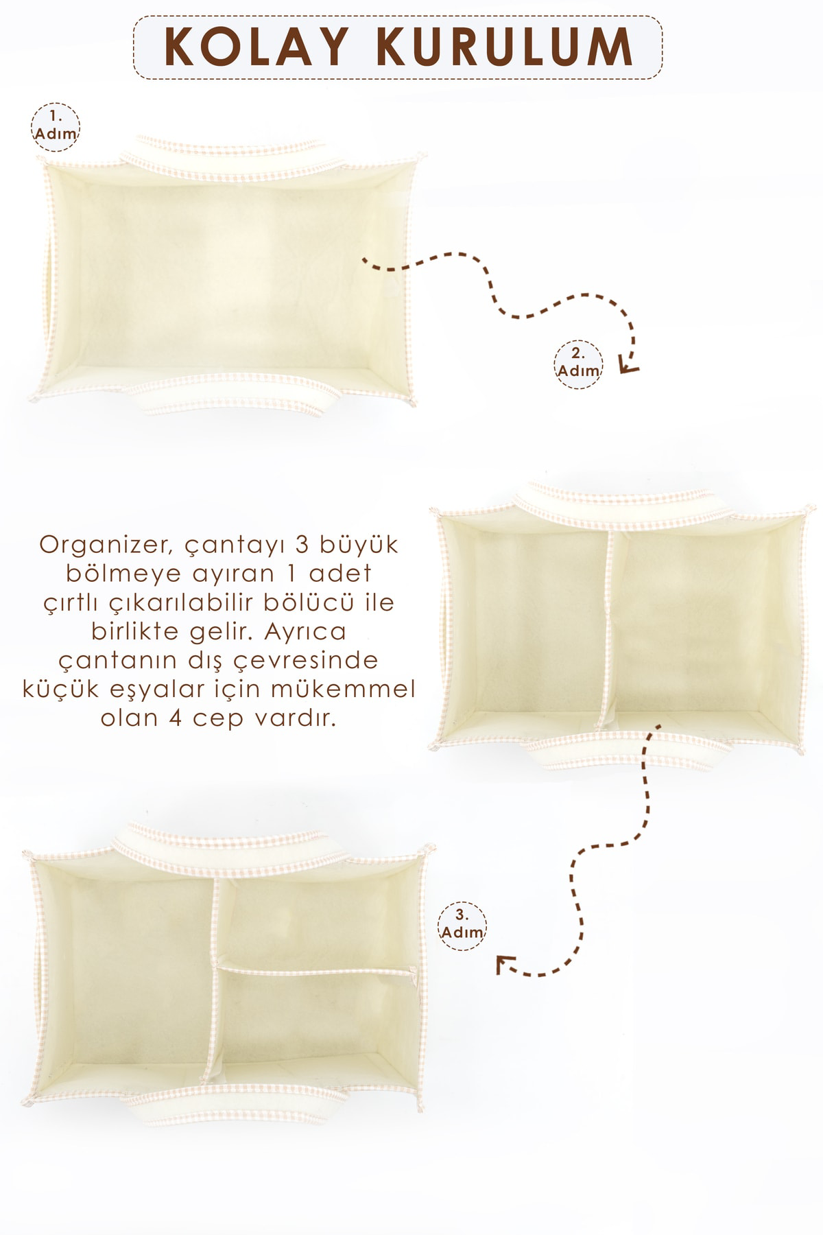 Mordesign Çok Amaçlı Kalın Keçe Anne Bebek Bakım Çantası, Dolap İçi Organiz