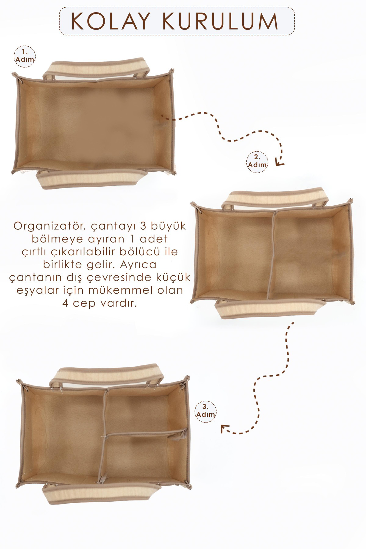 Mordesign Çok Amaçlı Kalın Keçe Anne Bebek Bakım Çantası, Dolap İçi Organiz