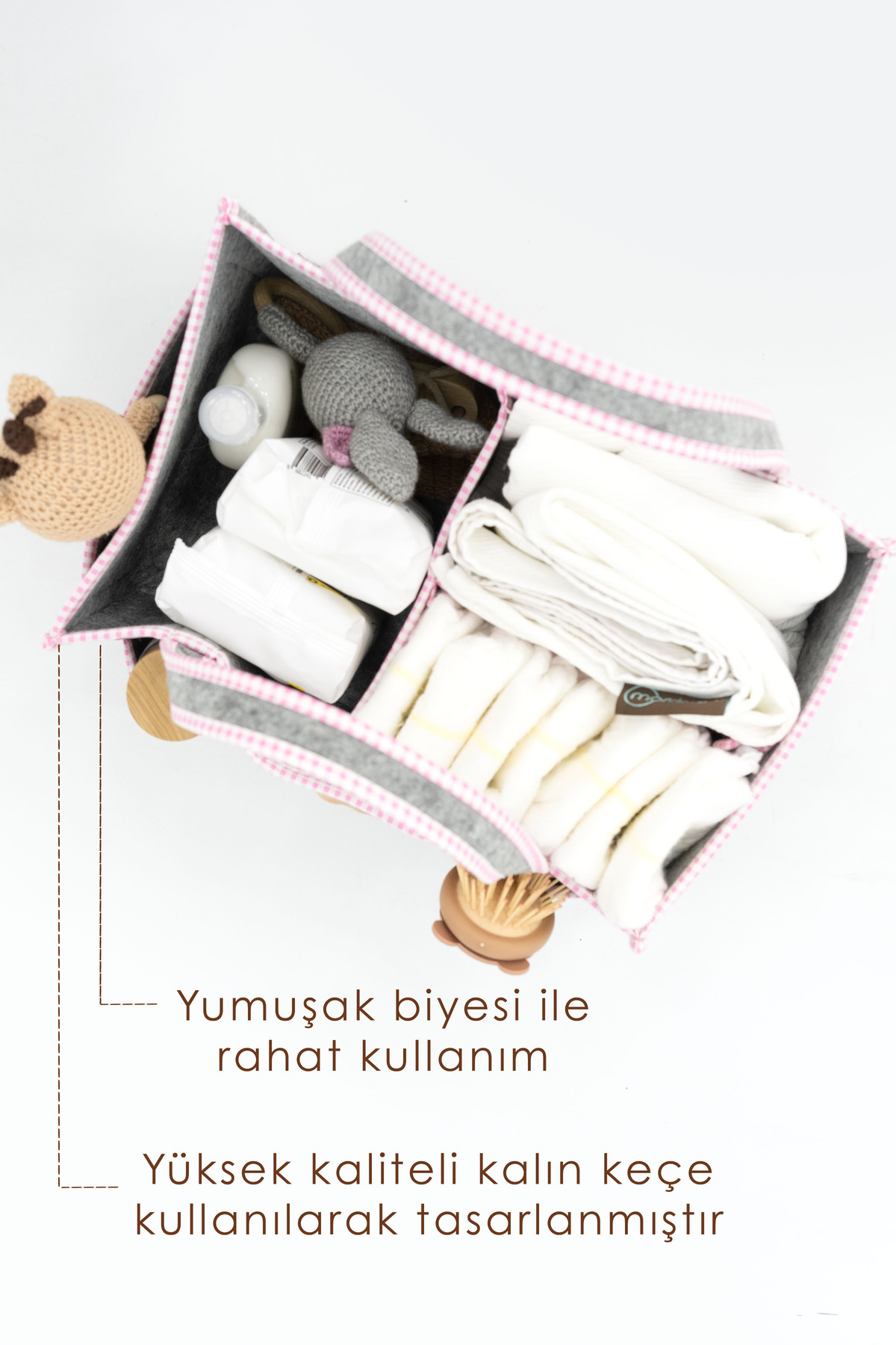 Çok Amaçlı Kalın Keçe Anne Bebek Bakım Çantası Pudra Biyeli, Dola