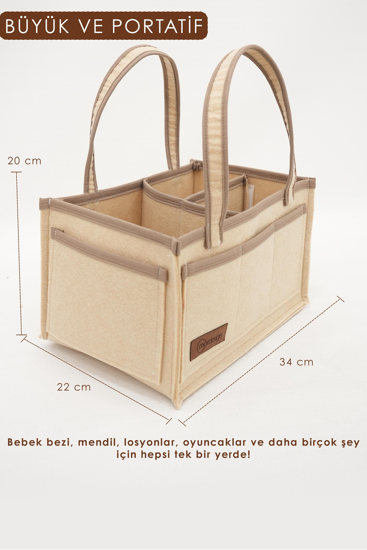 Mordesign Çok Amaçlı Kalın Keçe Anne Bebek Bakım Çantası, Dolap İçi Organiz