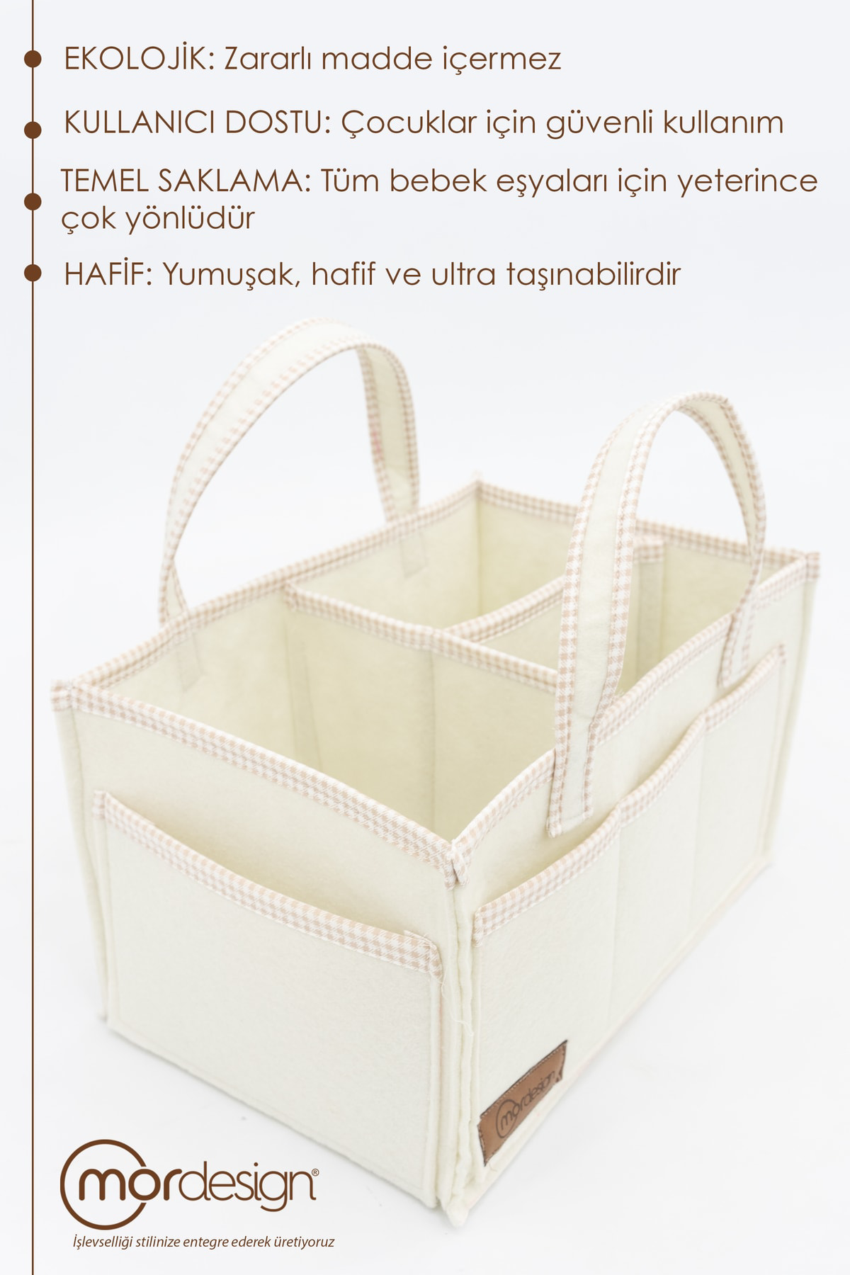 Mordesign Çok Amaçlı Kalın Keçe Anne Bebek Bakım Çantası, Dolap İçi Organiz