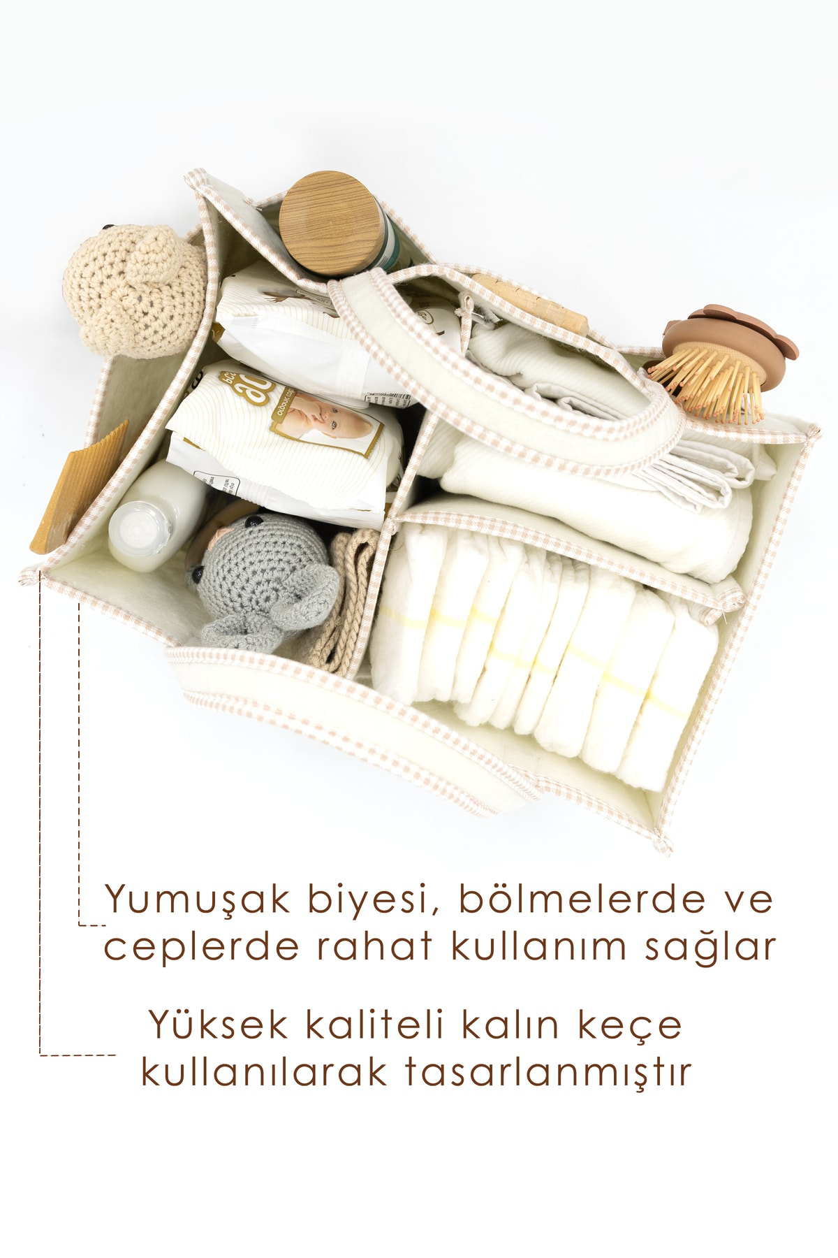 Mordesign Çok Amaçlı Kalın Keçe Anne Bebek Bakım Çantası, Dolap İçi Organiz