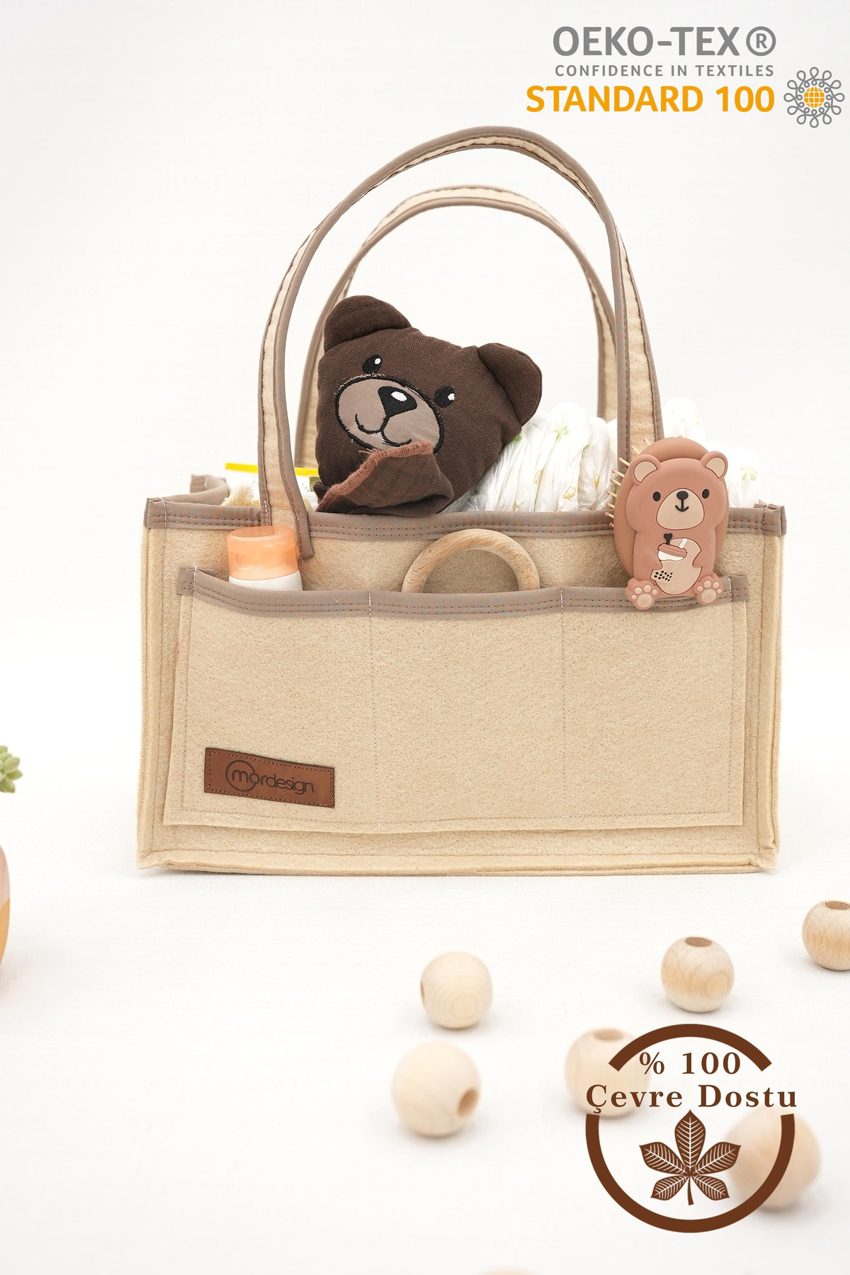 Mordesign Çok Amaçlı Kalın Keçe Anne Bebek Bakım Çantası, Dolap İçi Organiz