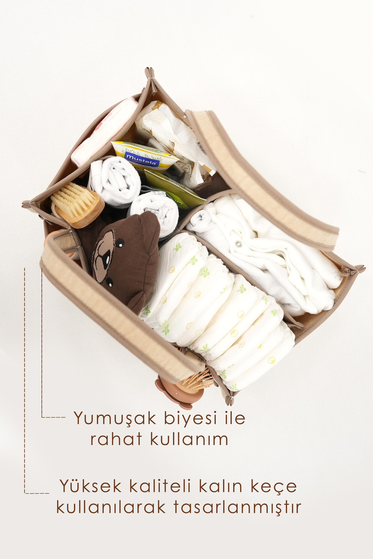 Mordesign Çok Amaçlı Kalın Keçe Anne Bebek Bakım Çantası, Dolap İçi Organiz