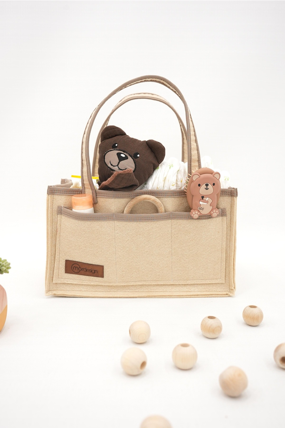 Mordesign Çok Amaçlı Kalın Keçe Anne Bebek Bakım Çantası, Dolap İçi Organiz