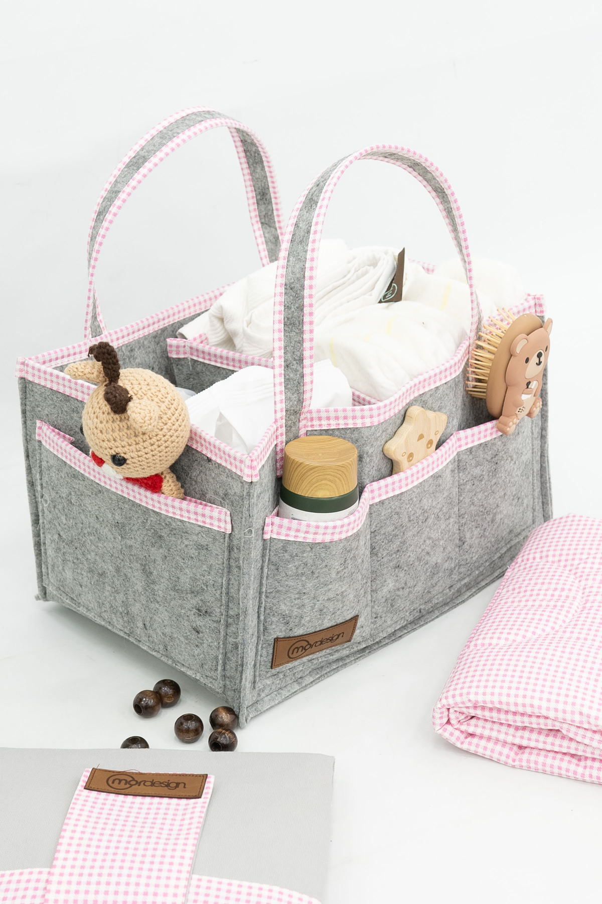 Çok Amaçlı Kalın Keçe Anne Bebek Bakım Çantası Pudra Biyeli, Dola