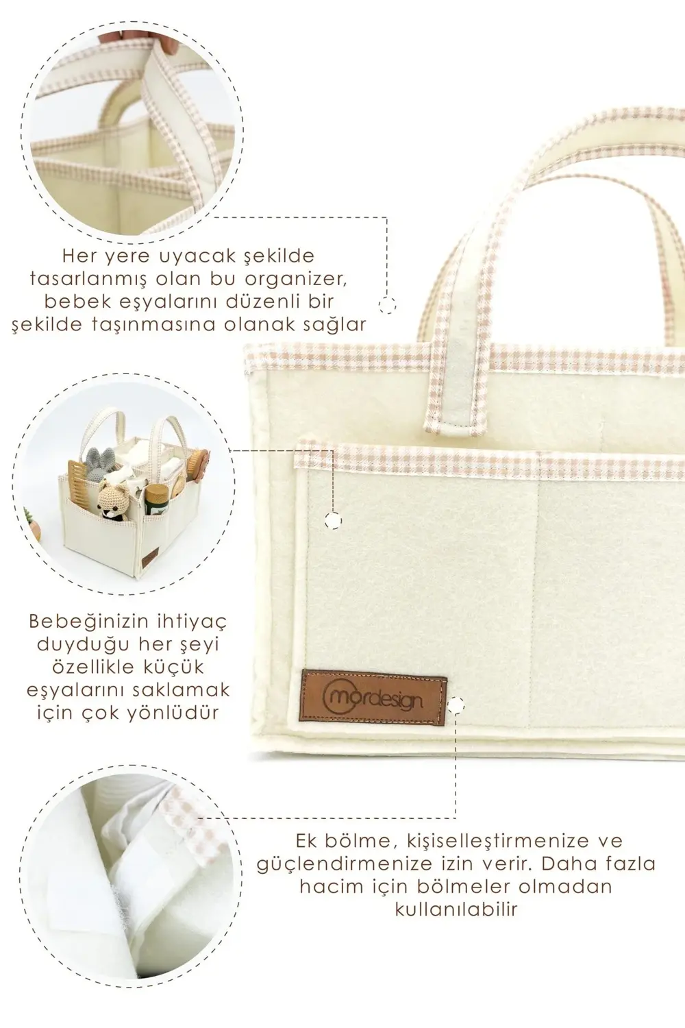 Çok Amaçlı Kalın Keçe Anne Bebek Bakım Çantası, Dolap İçi Organiz