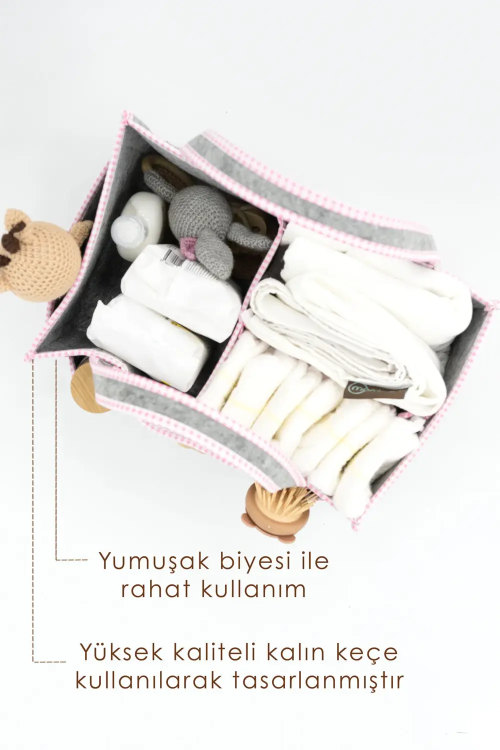 Çok Amaçlı Kalın Keçe Anne Bebek Bakım Çantası Pudra Biyeli, Dola