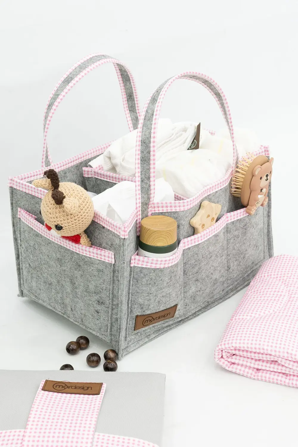 Çok Amaçlı Kalın Keçe Anne Bebek Bakım Çantası Pudra Biyeli, Dola