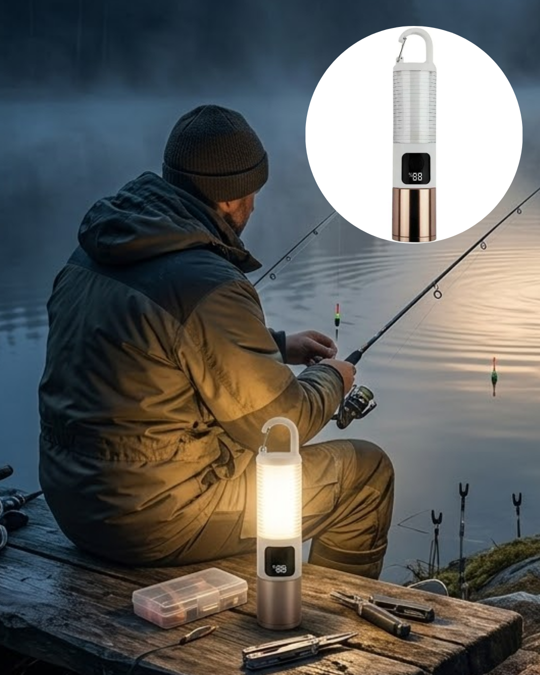 Çok Amaçlı Kamp Feneri USB Şarjlı Çift Işık Kaynaklı Güç Ekranlı