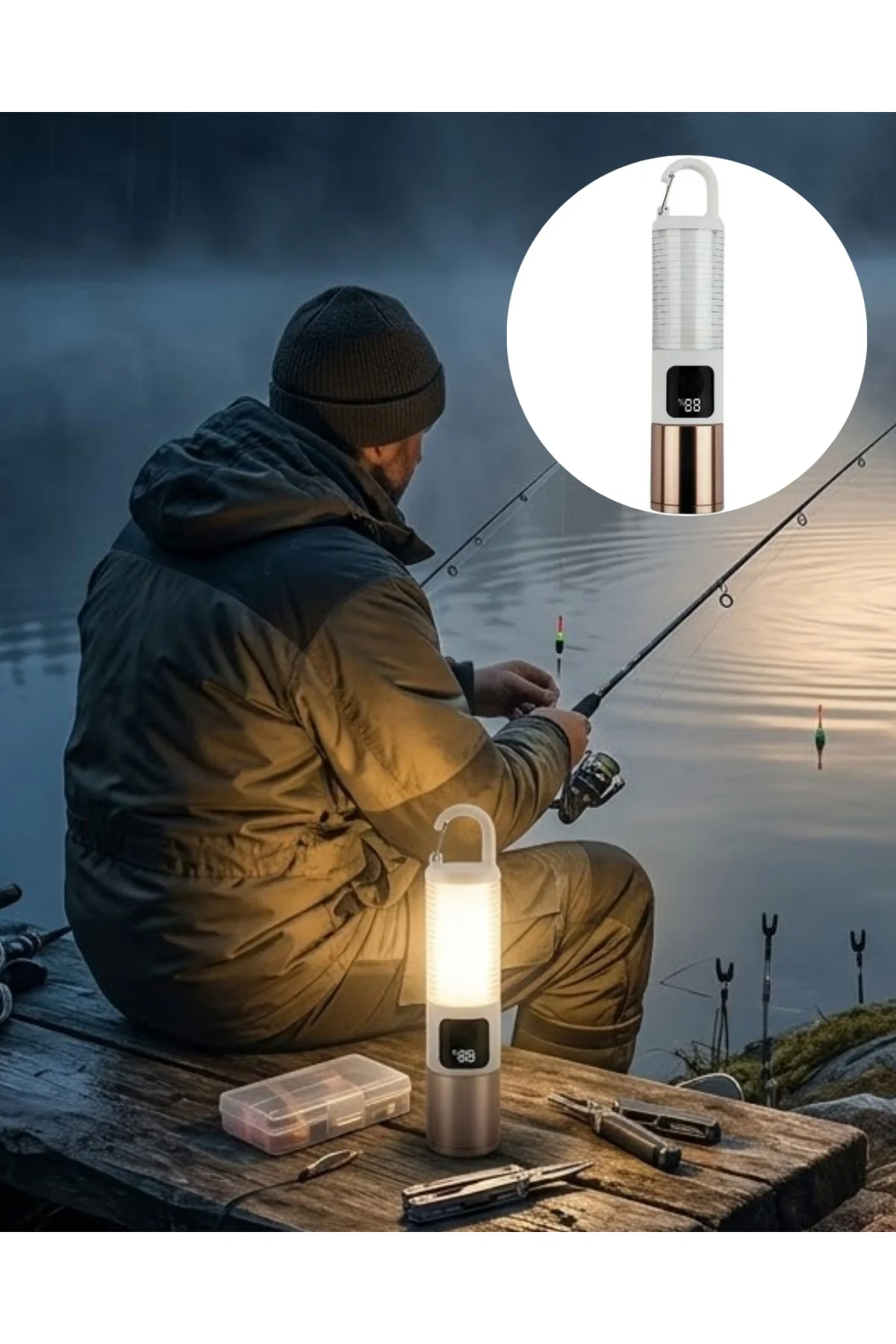 Çok Amaçlı Kamp Feneri Usb Şarjlı Çift Işık Kaynaklı Güç Ekranlı Led Aydınlatma