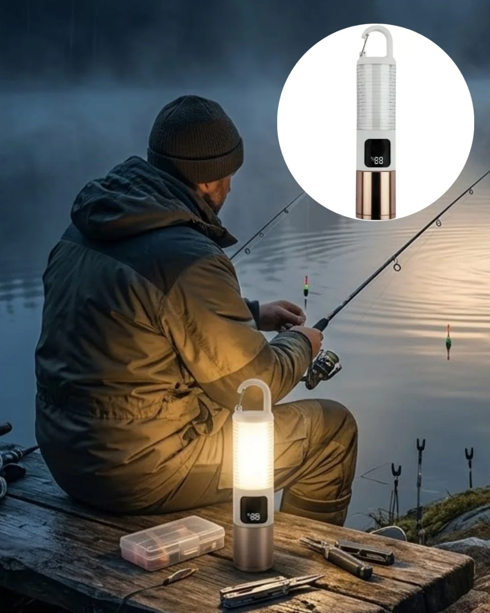 Çok Amaçlı Kamp Feneri USB Şarjlı Çift Işık Kaynaklı Güç Ekranlı LED Aydınlatma