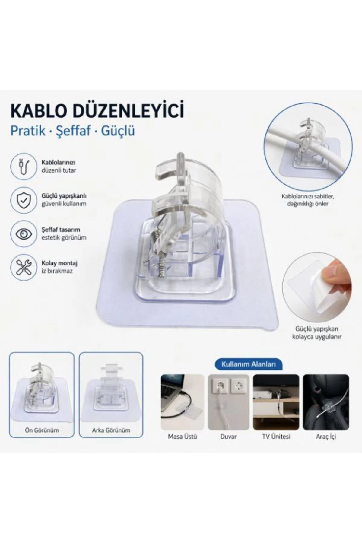Çok Amaçlı Kıskaçlı Yapışkanlı Kablo ve Mop Tutucu