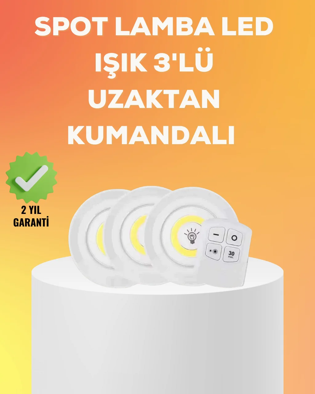 Çok Amaçlı Kullanım İçin Kablosuz Yapışkanlı 3 Lü Uzaktan Kumandalı Led Spot Lamba - Lisinya Diğer