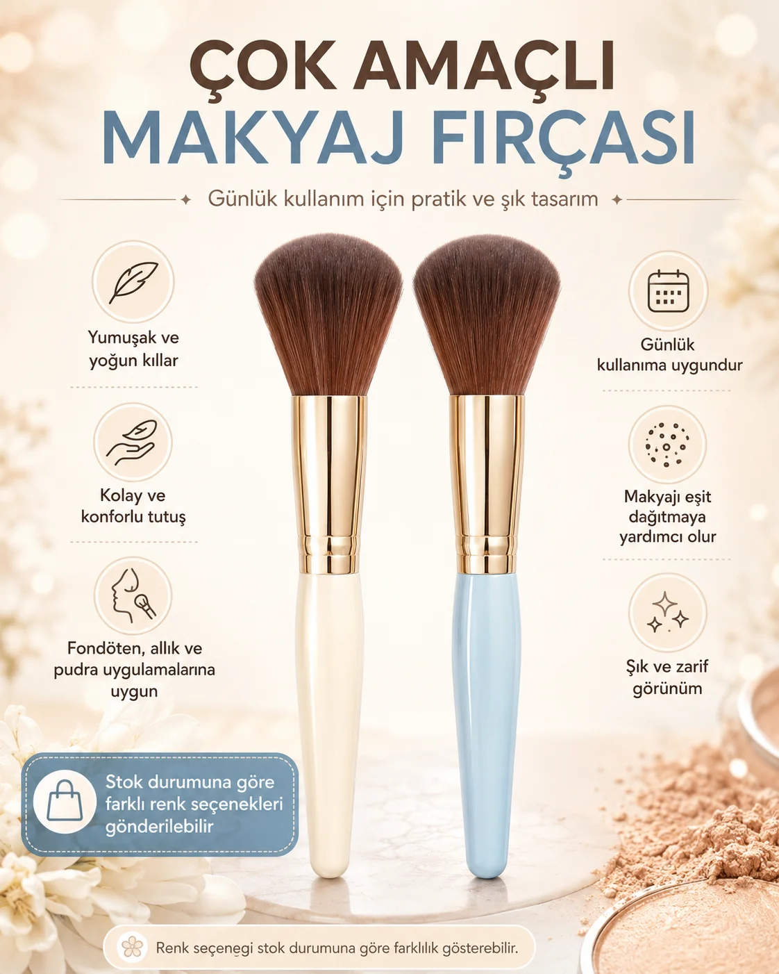 Çok Amaçlı Makyaj Fırçası - Yumuşak Kıllı Fondöten Allık Pudra Fırçası