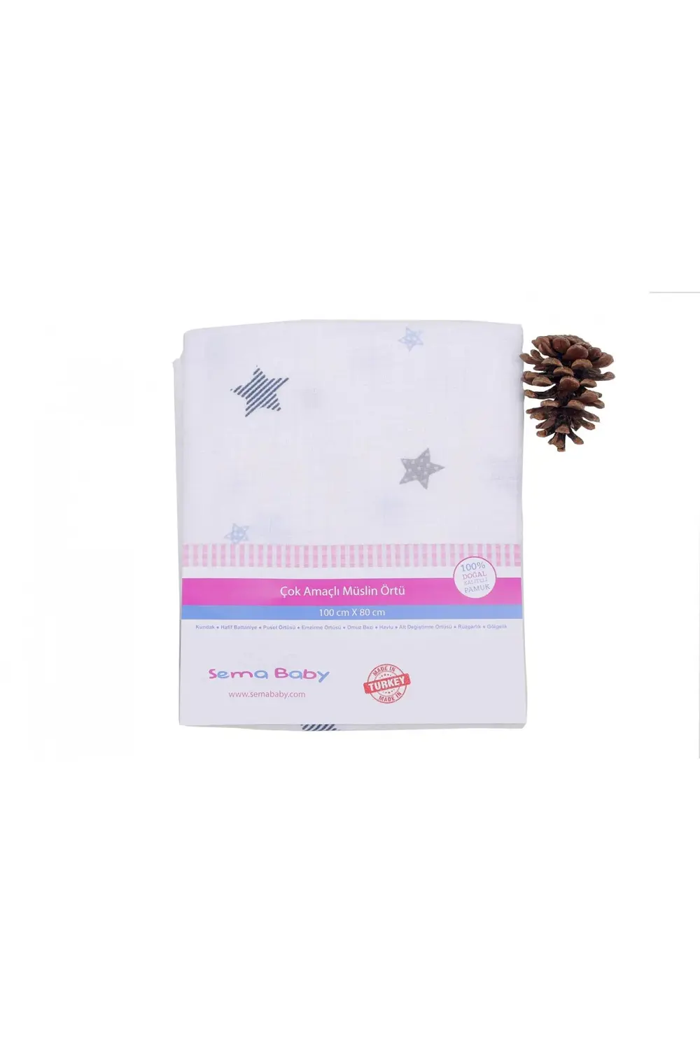 Çok Amaçlı Müslin Örtü 100x80 cm - Mavi Yıldız 8682476853131