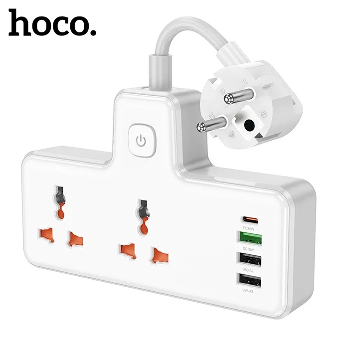 Çok Amaçlı Priz Çoğaltıcı 2500W 2 Priz + 3 USB + 30W Type-C - Hızlı Şarj ve Koruma