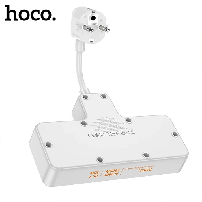 Çok Amaçlı Priz Çoğaltıcı 2500W 2 Priz + 3 USB + 30W Type-C - Hızlı Şarj ve Koruma
