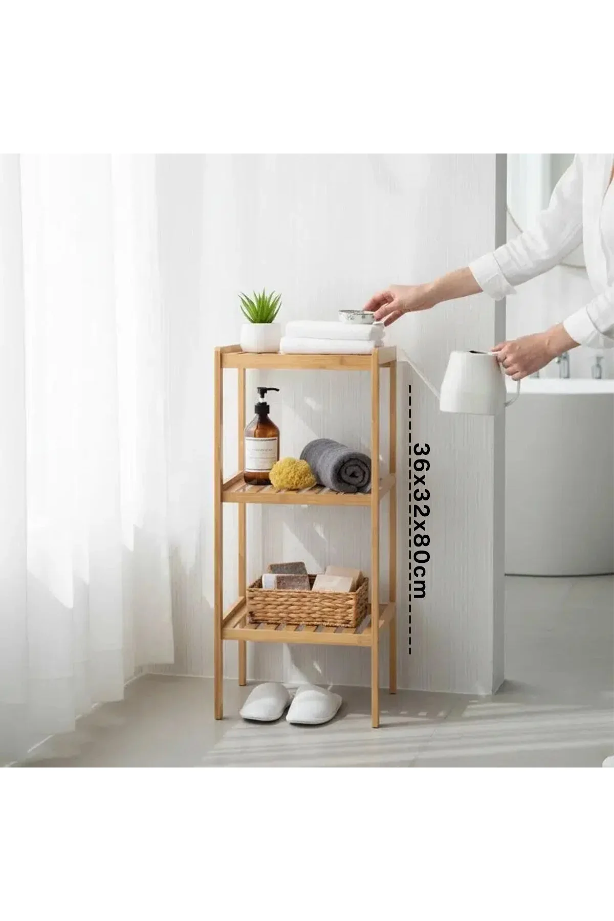 Çok Amaçlı Raf - Organizer 3 Katlı Ahşap - Bambu 36X32X80CM Çok Amaçlı Raf - Organizer 3 Katlı Ahşap - Bambu 36X32X80CM