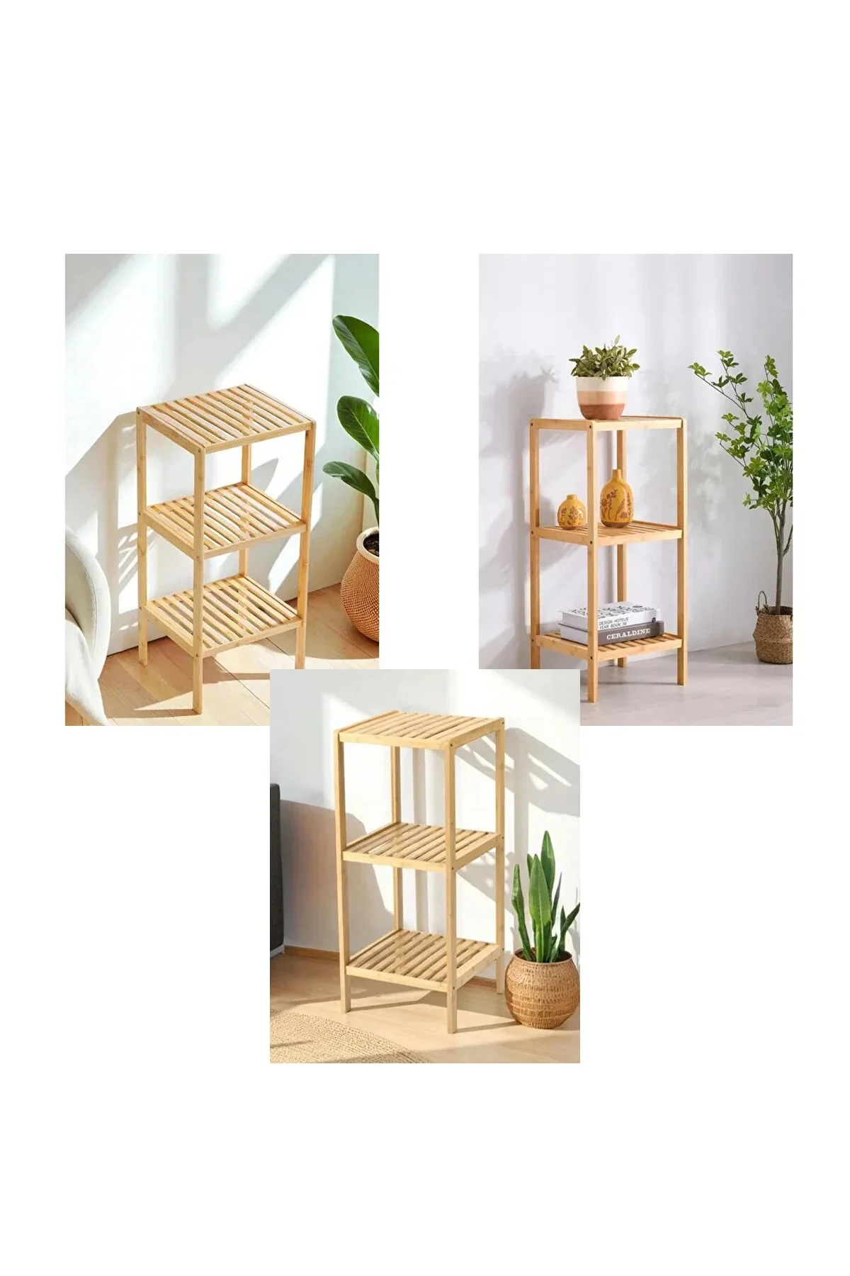 Çok Amaçlı Raf - Organizer 3 Katlı Ahşap - Bambu 36X32X80CM