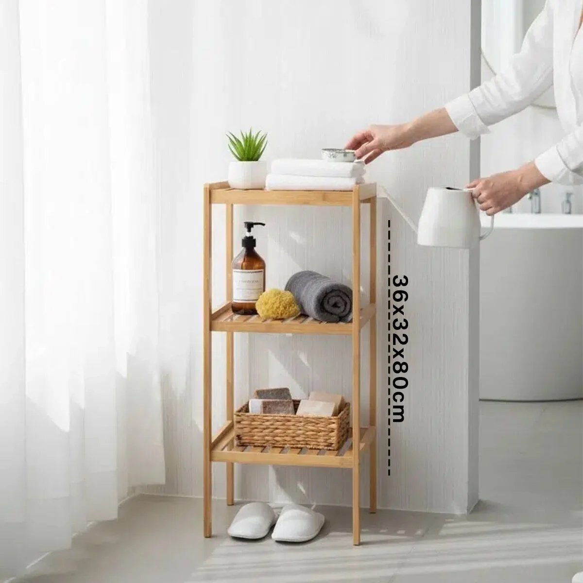 Çok Amaçlı Raf - Organizer 3 Katlı Ahşap - Bambu 36x32x80cm Bx40 Fiyatı, Yorumları ve Özellikleri