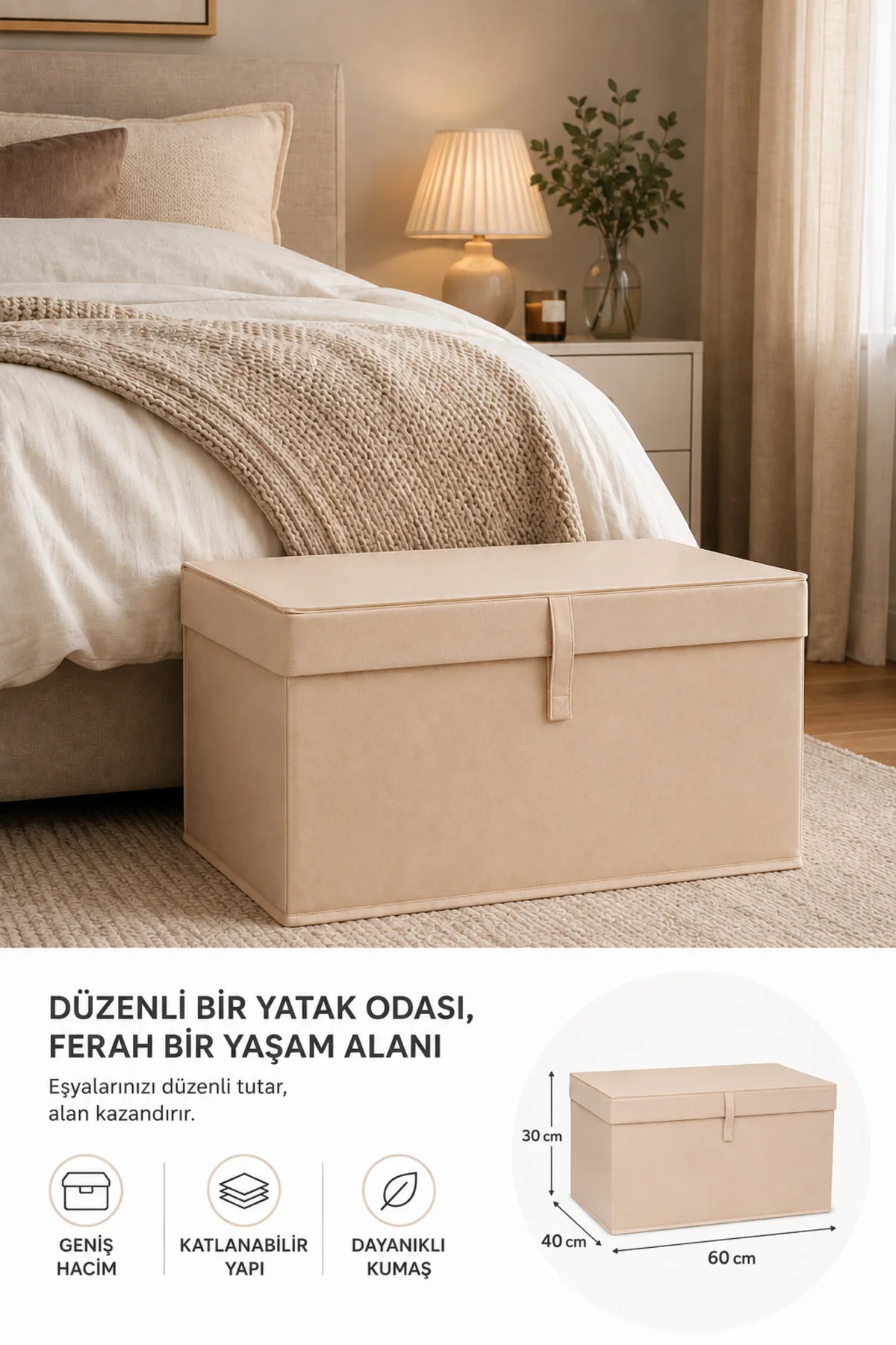 Çok Amaçlı Saklama Kutusu Düzenleyici Kapaklı Sandık Tipi Kutu Hu