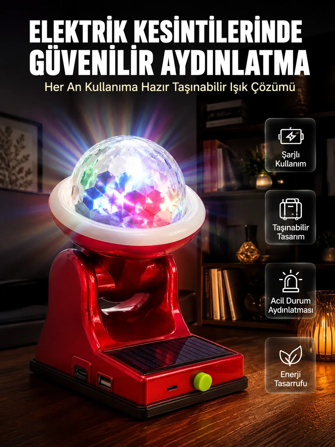 Çok Amaçlı Şarjlı LED Projektör Lamba Solar Enerjili RGB Ambiyans ve Parti Işığı Fiyatı, Yorumları ve Özellikleri